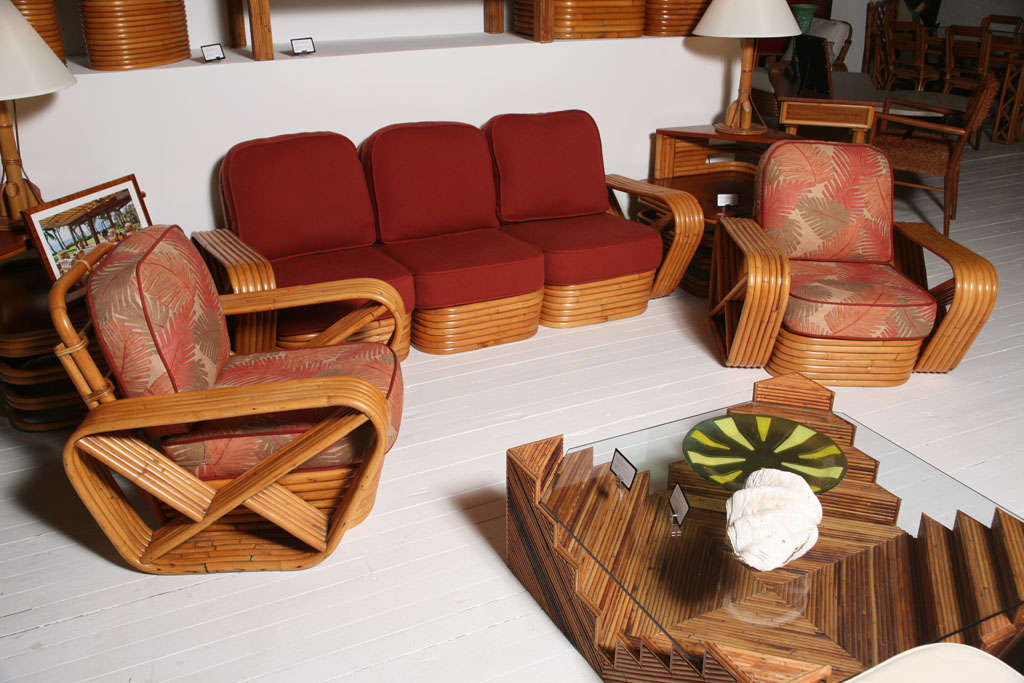 Rattan Living Room Suite in the Style of Paul Frankl