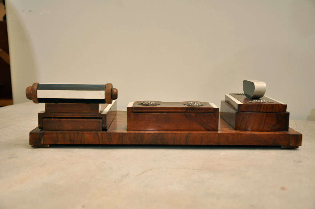 Art Deco Burled Wood Desk Set In Good Condition In Los Angeles, CA