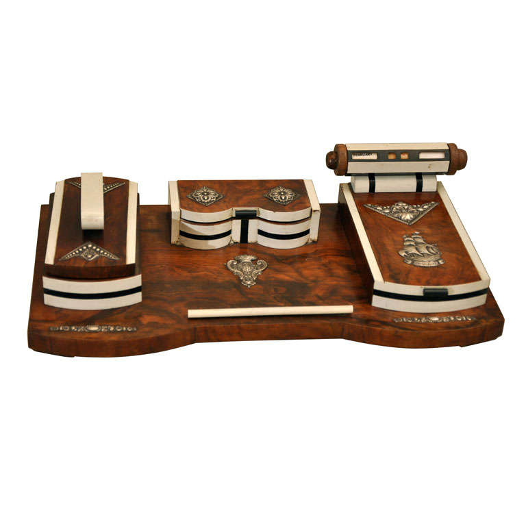 Art Deco Burled Wood Desk Set at 1stDibs art deco desk accessories