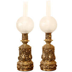 Pair of French electrified oil lamps