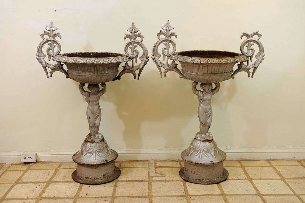 Pair of Victorian Cast Iron Urns.