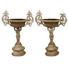 Pair of Victorian Cast Iron Urns.