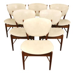 Set of Six Finn Juhl Chairs in White Leather.