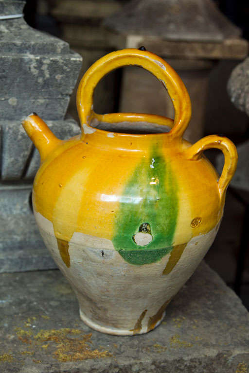 Charming Glazed Terracotta Oil Pitcher