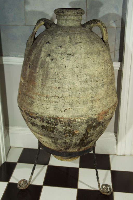 Large Terracotta Oil Amphora in Stand