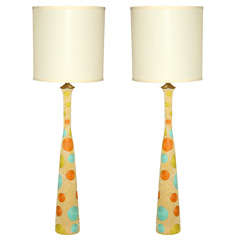 Pair of Beaded Polka  Dot  "Mod" Lamps
