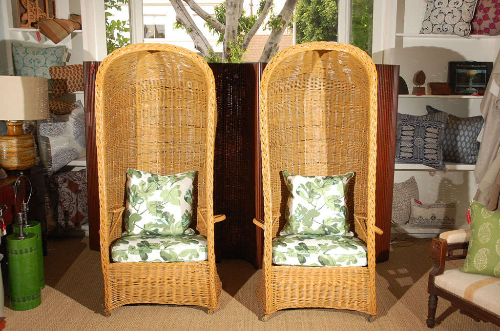 Original Edwardian bathing chairs. Great for poolside or tennis court. Cushions sold separately. Priced Individually.<br />
<br />
SALE: Originally Priced at $1843.75 Each