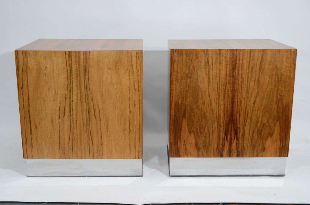 Pair of  Olive Wood Milo Baughman Night Stands