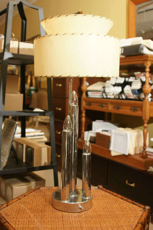 Pair of chrome table lamps. Great Mid-Century look.