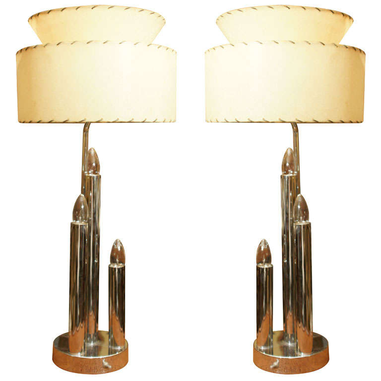 Pair of Chrome Table Lamps For Sale