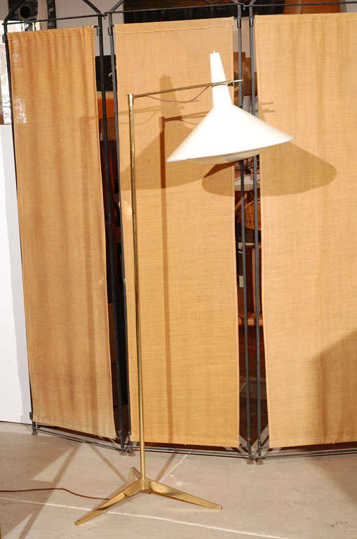 Paul McCobb Floor Lamp with brass base and aluminum reflector by Excelsior Art Studio