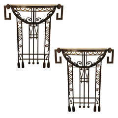 Pair Of Art Deco Wrought Iron Console Tables.