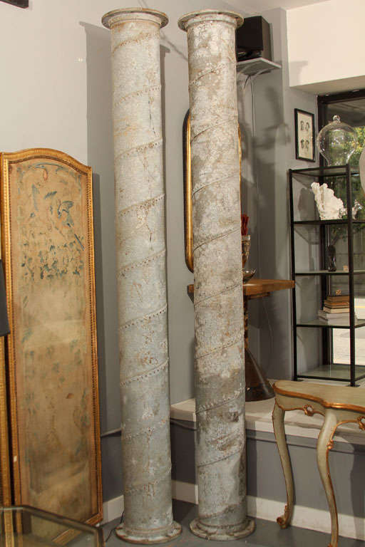 pair of industrial metal columns with great patina