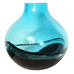 Signed Seguso Hand Blown Black and Turquoise Glass Vase