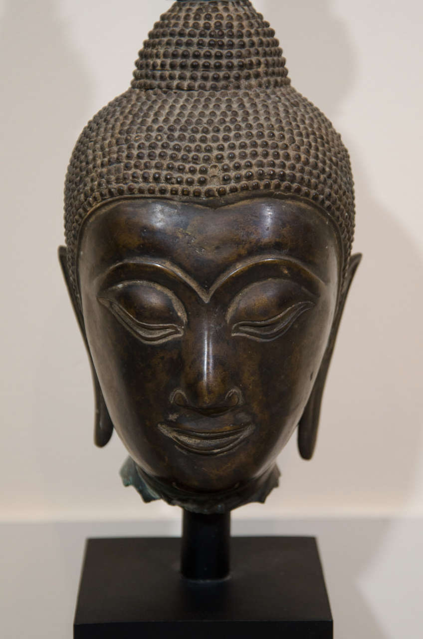 Laotian Bronze Buddha Head In Excellent Condition In New York, NY