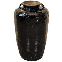 Tall Black Antique Chinese Ceramic Jar