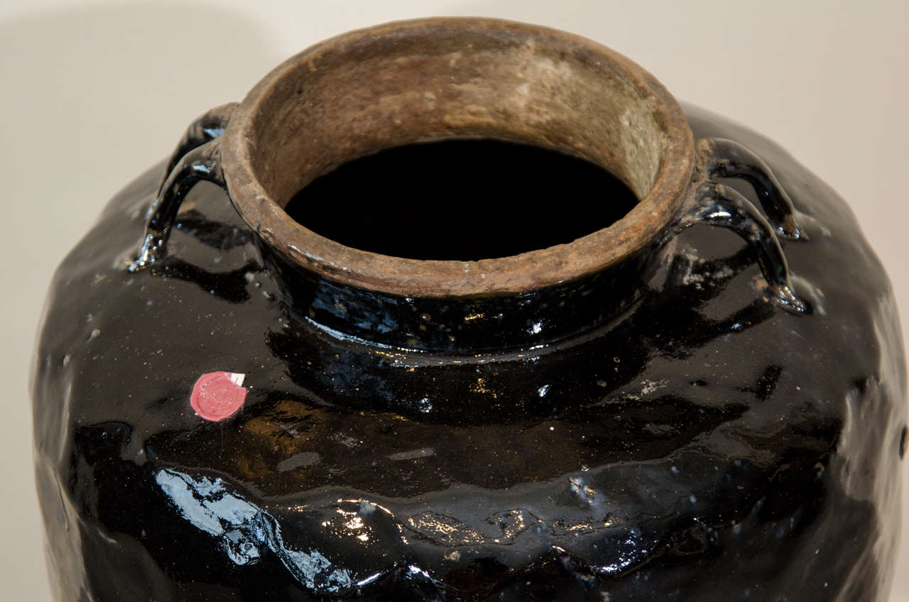 Tall Black Antique Chinese Ceramic Jar In Excellent Condition In New York, NY