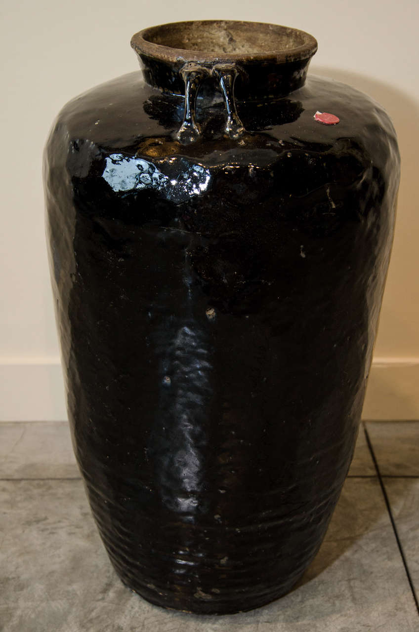 Tall Black Antique Chinese Ceramic Jar 2
