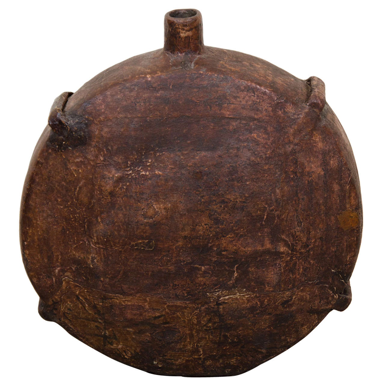 Large Antique Parchment Leather Chinese Food  Oil Canteen For Sale