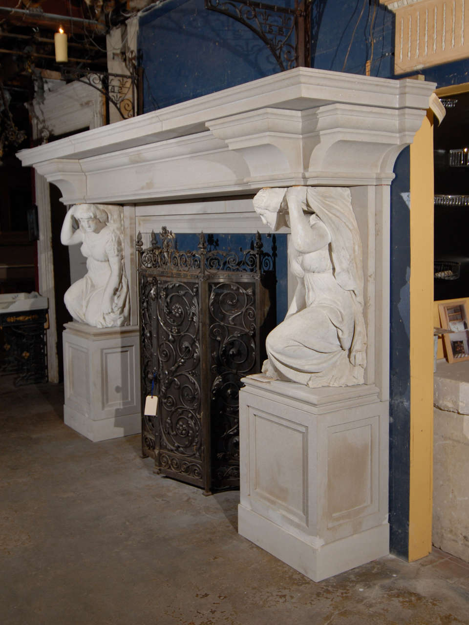 Limestone English Classical Style Stone mantel For Sale