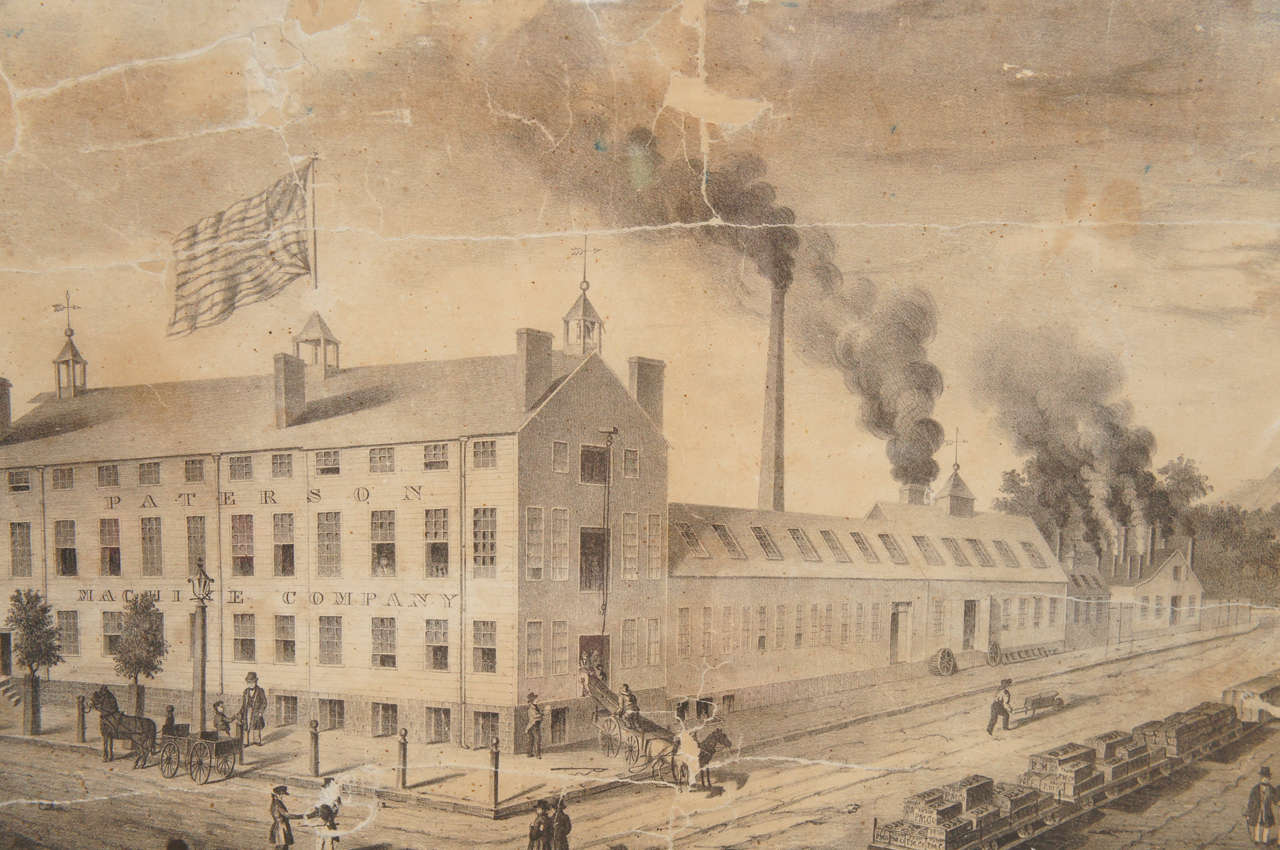 American 1840s Paterson (NJ) Machine Co. Lithograph, Gilt Frame