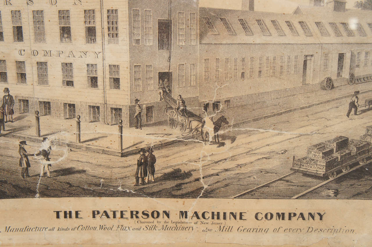 19th Century 1840s Paterson (NJ) Machine Co. Lithograph, Gilt Frame