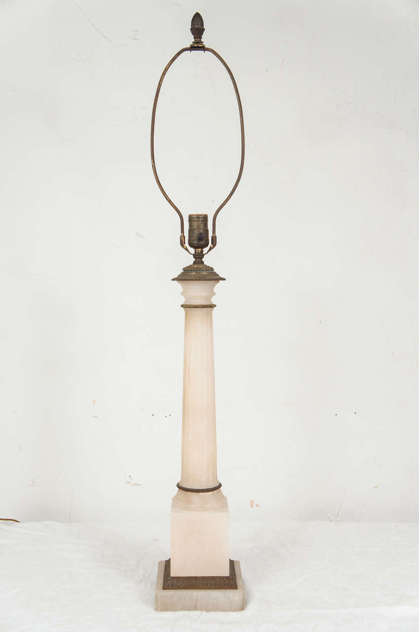 Brass Neoclassical Marble Column Lamps