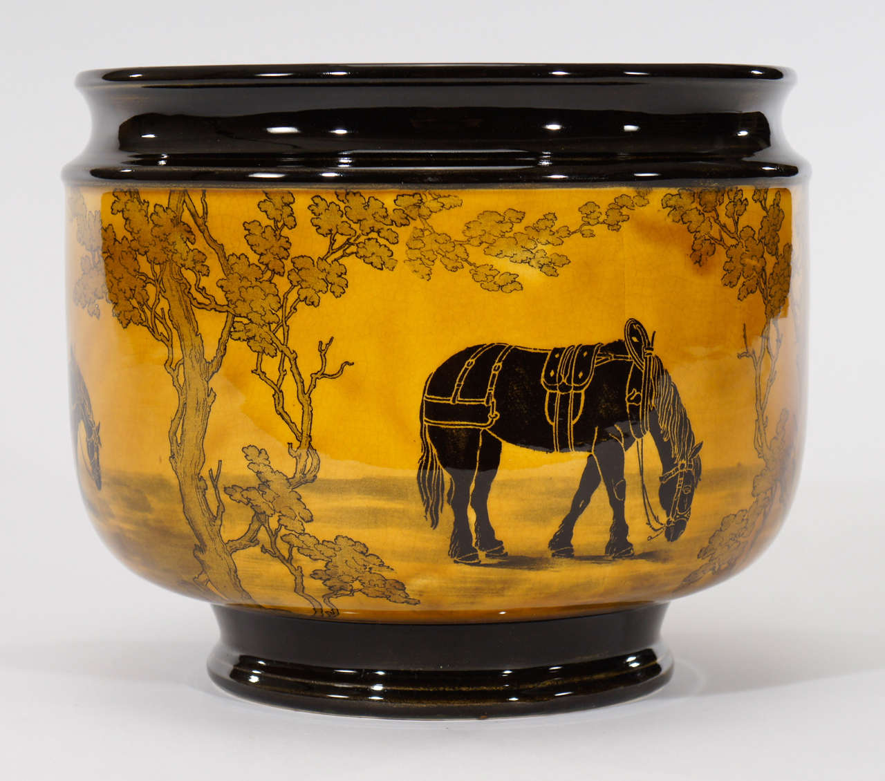 British Royal Doulton Arts and Crafts Jardiniere With Horse Motif/Black Transfer 