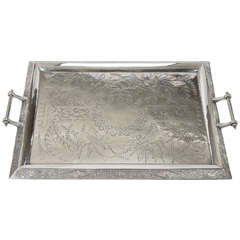 Aesthetic Movement Silver Plate Chased Rectangular Tray