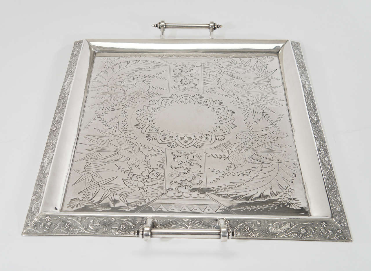 American Aesthetic Movement Silver Plate Chased Rectangular Tray