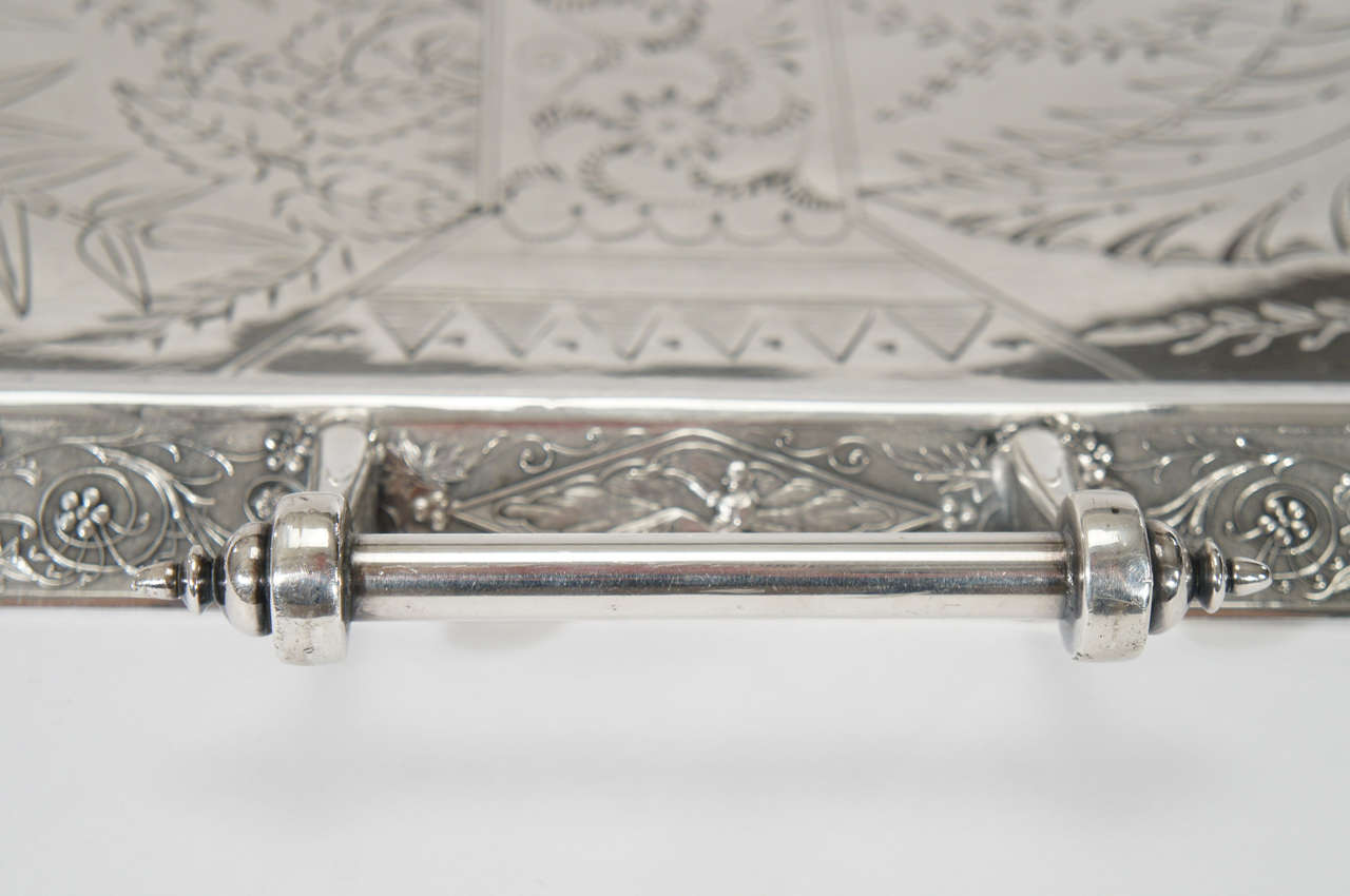 19th Century Aesthetic Movement Silver Plate Chased Rectangular Tray