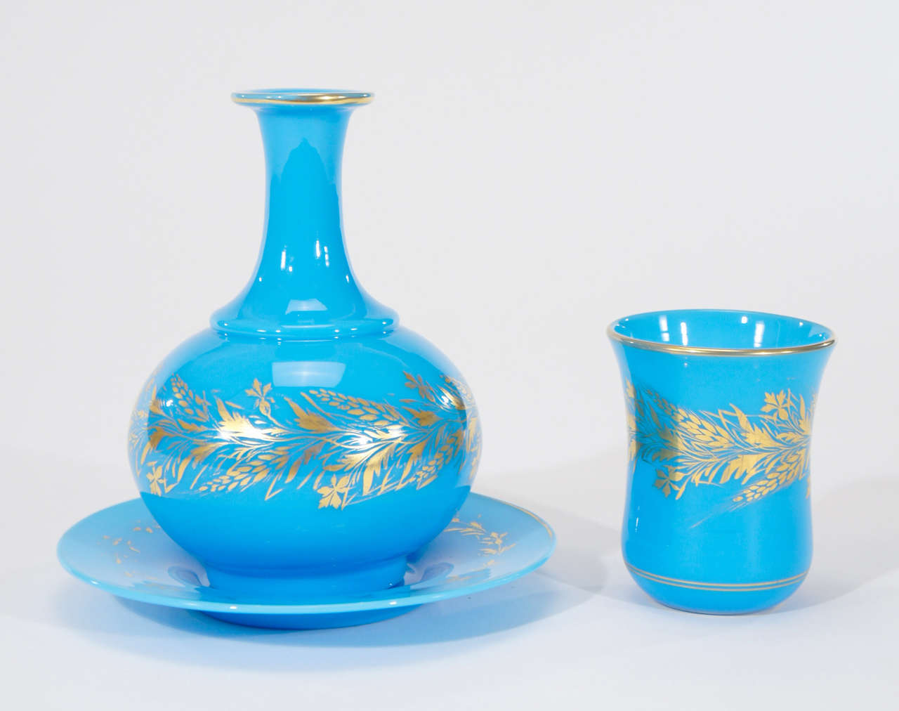Rococo Revival 19th Century Baccarat Opaline Turquoise 3 Piece 