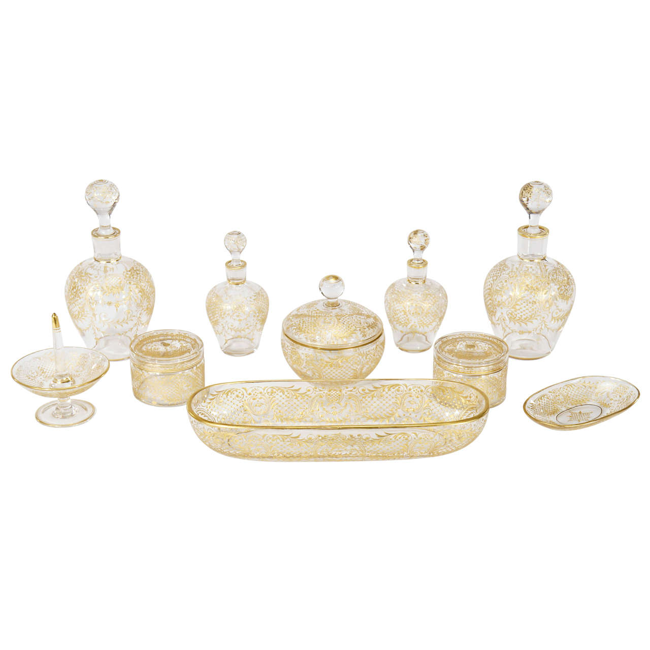 Baccarat/Moser Crystal 10 Piece Gilded/Gold Dresser Set