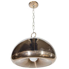 Mid-Century Smoked Lucite and Brass Dome Chandelier