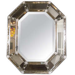 Exquisite Smoked Venetian Glass Mirror with Inset Smoked panels