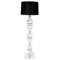 Sculptural Stacked Clear, Black and Frosted Lucite Floor Lamp in Spiral Design