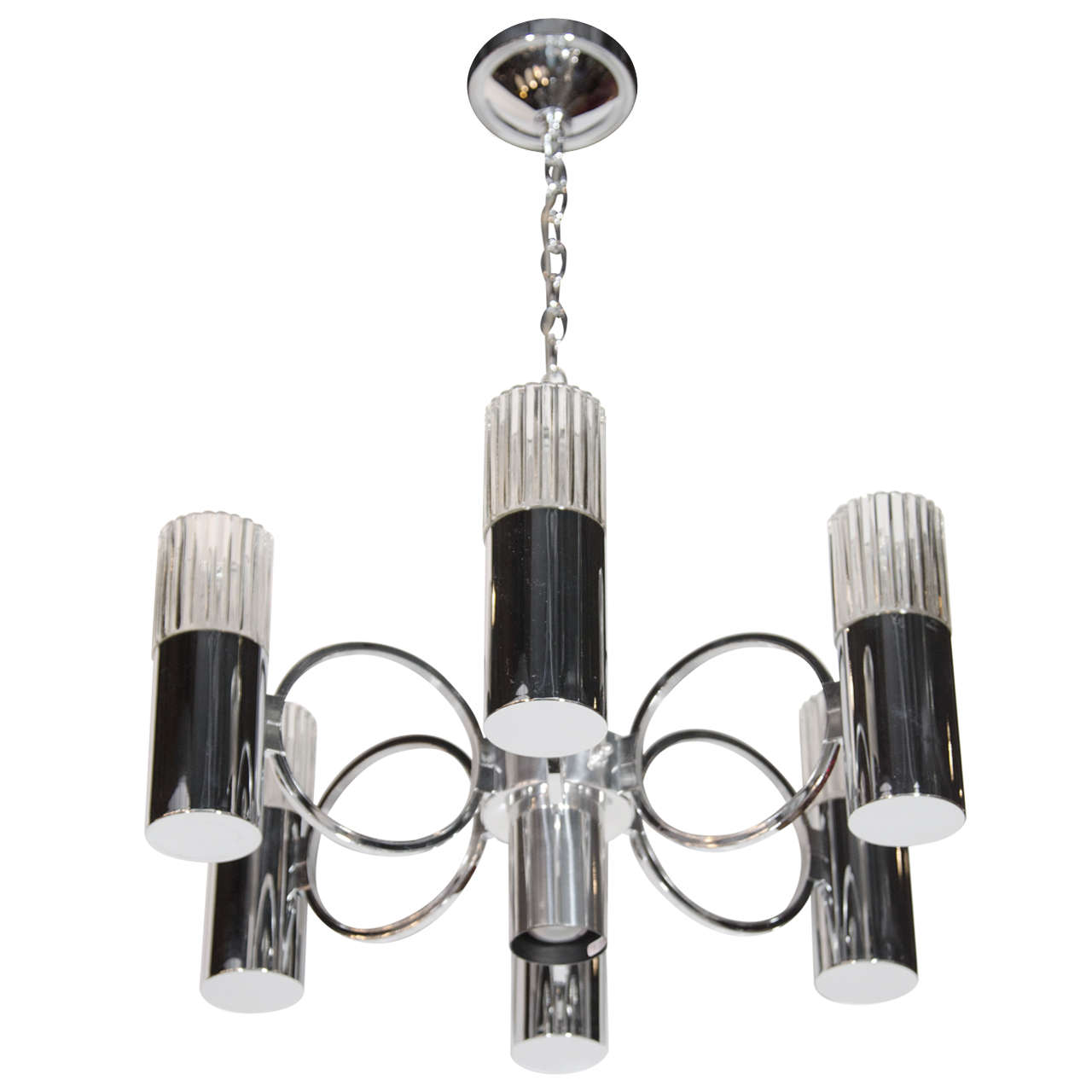 Sophisticated Mid-Century Chrome & Glass Chandelier by Sciolari