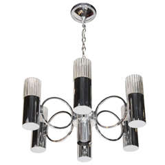 Sophisticated Mid-Century Chrome & Glass Chandelier by Sciolari