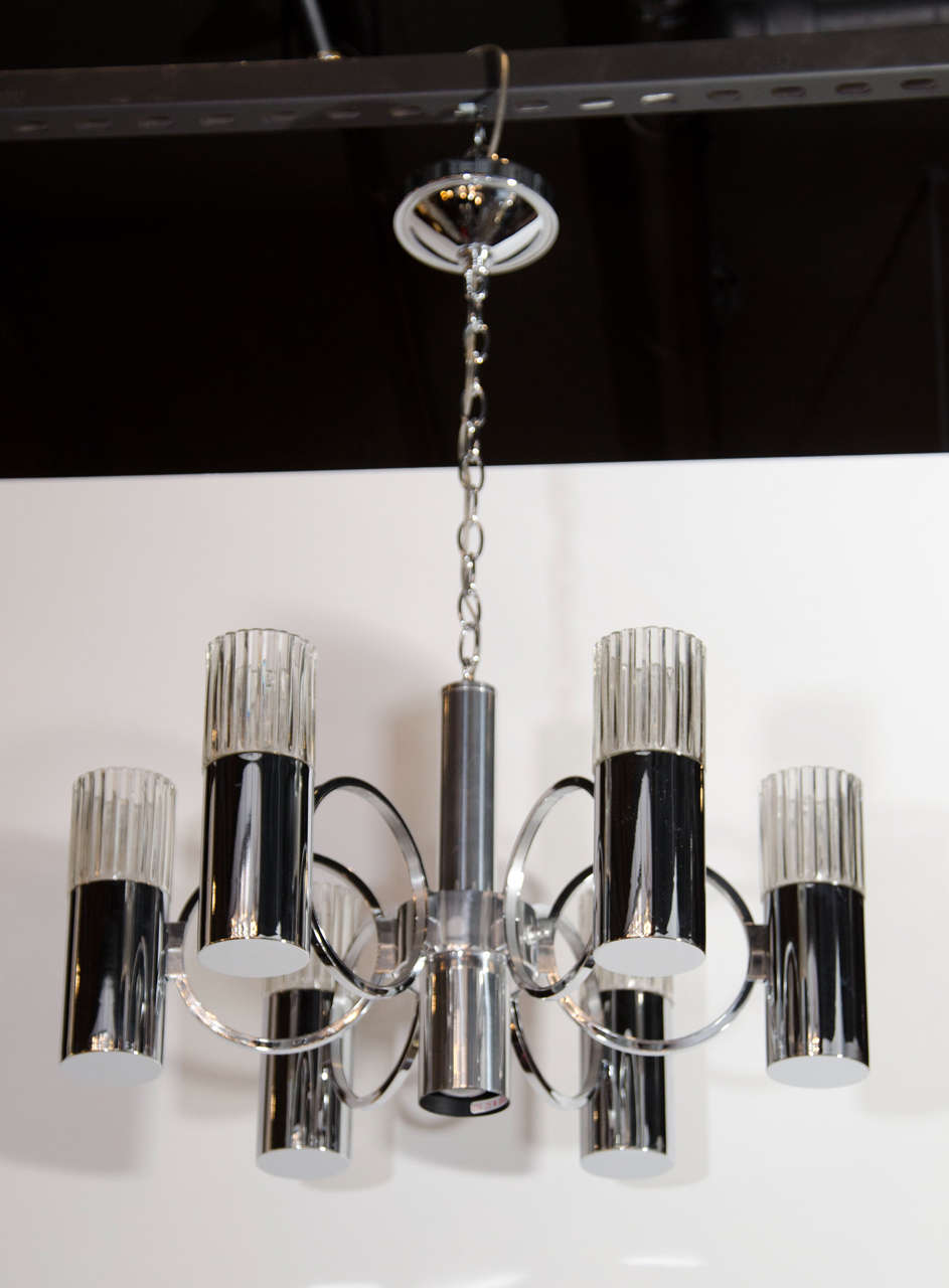 Sophisticated Mid-Century Chrome & Glass Chandelier by Sciolari 1