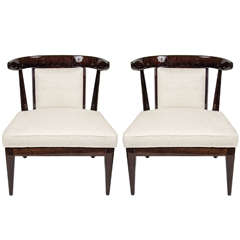 Pair of Mid-Century Modernist Klismos Style Chairs in Ebonized Walnut