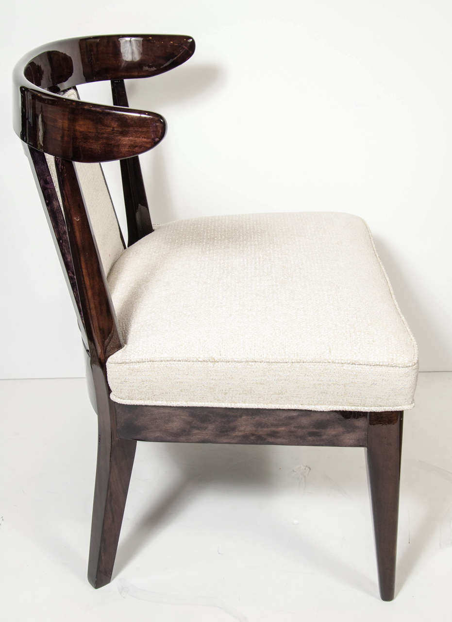 Upholstery Pair of Mid-Century Modernist Klismos Style Chairs in Ebonized Walnut