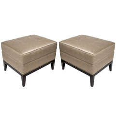 Pair of Mid-Century Luxe Modernist Biscuit Tufted Stools/Benches