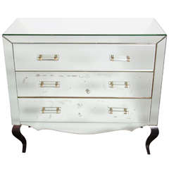 Elegant 1940's Hollywood Mirrored  Commode with Glass Rod Pulls