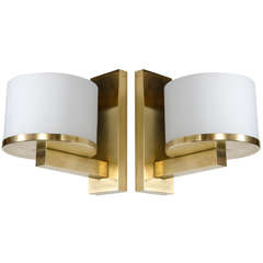 Pair of Exquisite Art Deco Brass & Frosted Glass Sconces Signed by Jean Perzel