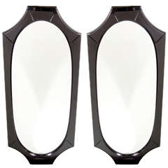 Pair of Mid-Century Shield Mirrors in Ebonized Walnut