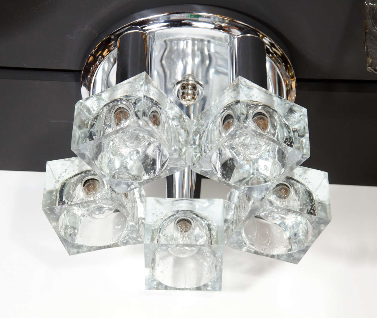 Modernist Mid-Centuy Sciolari Ice Cube Glass Flush-Mount Chandelier