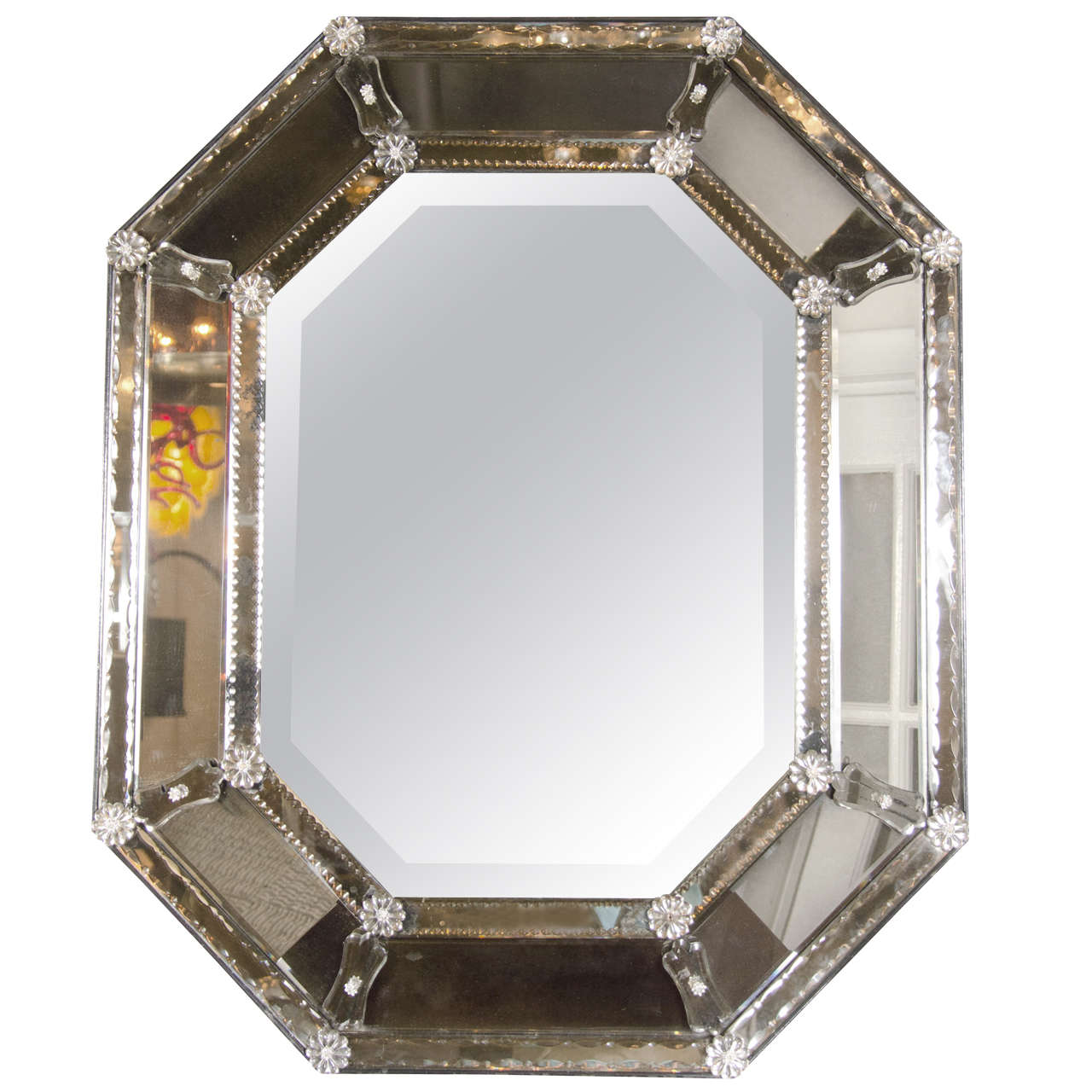 Exquisite Smoked Glass Mirror with Inset Smoked panels at 1stDibs