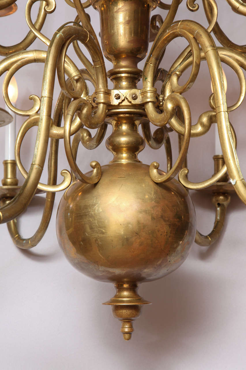 Large Brass Two Tiered Chandalier In Excellent Condition In New York, NY