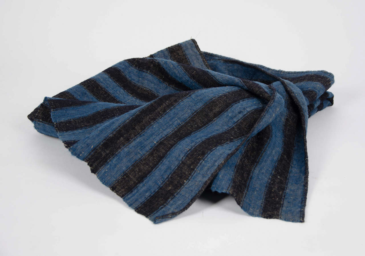 An authentic Dutch striped black and blue funeral blanket from the early 19th century. Used for covering the dead.
