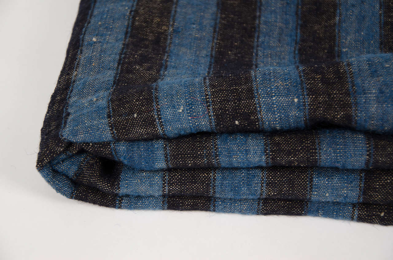 Early 19th Century Dutch striped Black & Blue Funeral Blanket For Sale 1